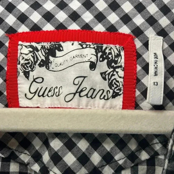 Vintage Guess Jeans Belted Gingham & Denim Dress Size 13 - Picture 4 of 12